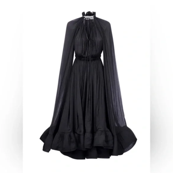LANVINCape-effect tie-detailed ruffled crepe dress FR36